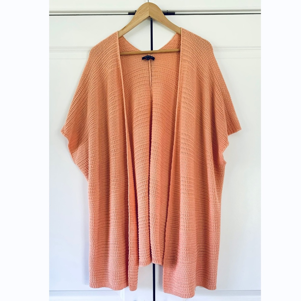 Lafayette 148 Open Sweater Sleeveless Knit Shrug Poncho Kimono Orange Size M